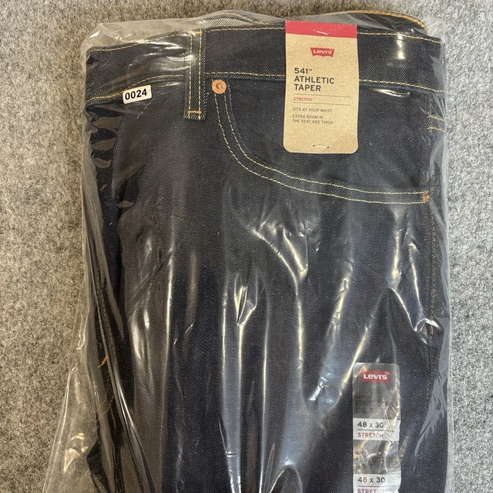 Levi Jeans Mens 48x30 Athletic Taper Dark Wash Blue Denim Stretch New With‎ Tags